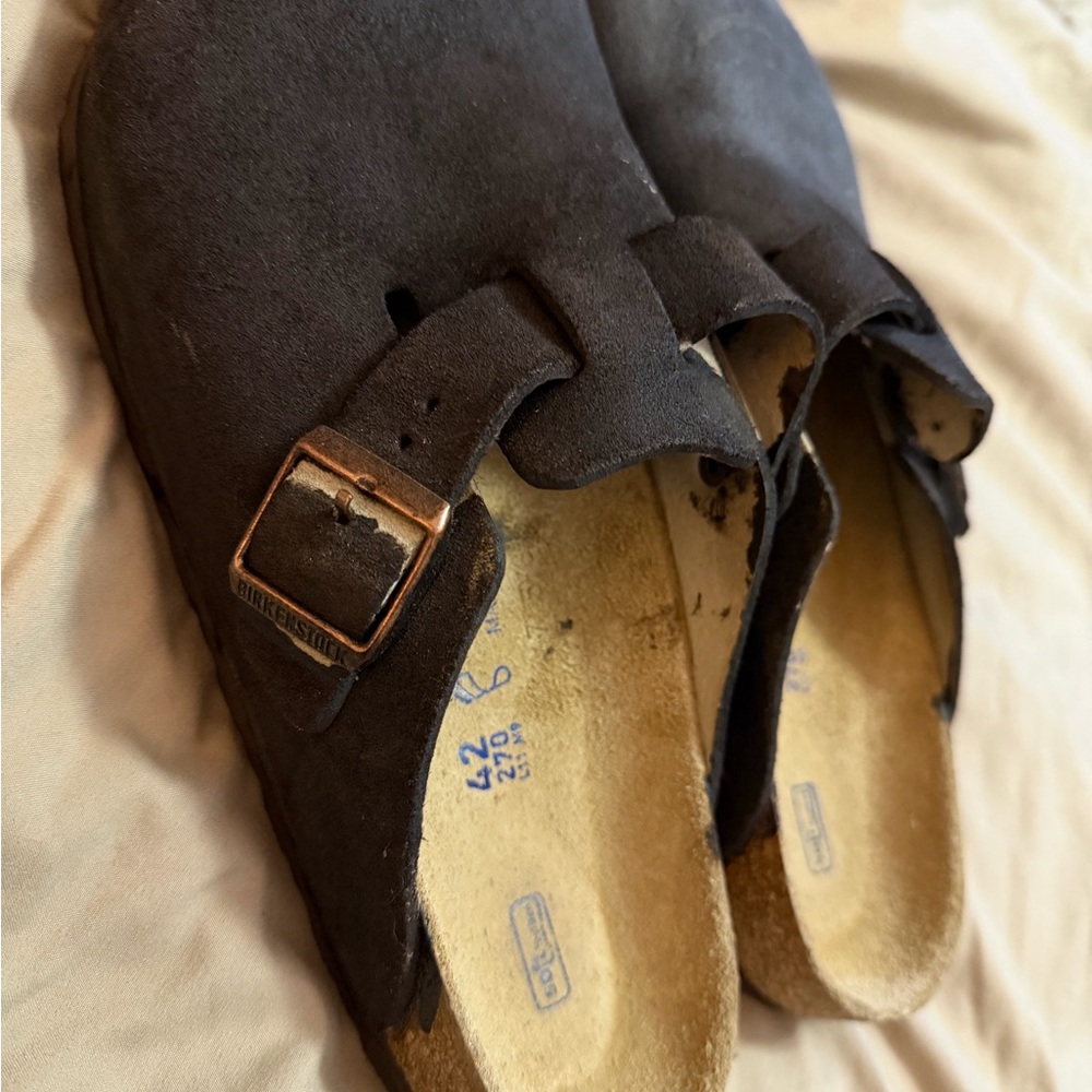 Birkenstock Black Suede Clogs with Buckle